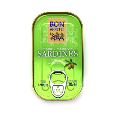 SARDYNKI PORTUGALSKIE W OLIWIE Z OLIWEK 120 g (84 g) - BON APPETIT BON APPETIT (sardynki) SARDYNKI PORTUGALSKIE W OLIWIE Z OLIWEK 120 g (84 g) - BON APPETIT BON APPETIT (sardynki)