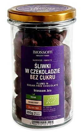 ŚLIWKI KALIFORNIJSKIE W CZEKOLADZIE BEZ DODATKU CUKRÓW BEZGLUTENOWE BIO 300 g - BIOSSOM BIOSSOM (przekąski)