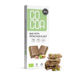 TABLICZKA Z PISTACJAMI I SOLĄ 60 % MNIEJ CUKRU BIO 40 g - COCOA COCOA (czekolady i bakalie w surowej czekoladzie)