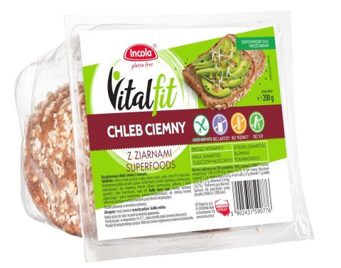 CHLEB CIEMNY Z ZIARNAMI BEZGLUTENOWY 200 g - VITALFIT (INCOLA) INCOLA (bezglutenowe pieczywo i wafle) CHLEB CIEMNY Z ZIARNAMI BEZGLUTENOWY 200 g - VITALFIT (INCOLA) INCOLA (bezglutenowe pieczywo i wafle)