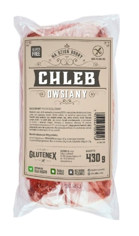 CHLEB OWSIANY KROJONY BEZGLUTENOWY 430 g - GLUTENEX GLUTENEX (chleby, ciastka, makarony) CHLEB OWSIANY KROJONY BEZGLUTENOWY 430 g - GLUTENEX GLUTENEX (chleby, ciastka, makarony)