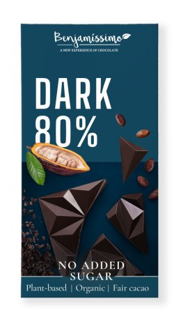 CZEKOLADA GORZKA 80 % BEZ DODATKU CUKRÓW BEZGLUTENOWA BIO 60 g - BENJAMISSIMO BENJAMISSIMO (czekolady, migdały, orzeszki)