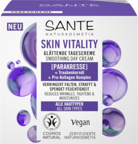 KREM DO TWARZY NA DZIEŃ WYGŁADZAJĄCY Z PARAKRESEM, OLEJEM Z PESTEK WINOGRON I KOMPLEKSEM PRO-KOLAGENOWYM ECO 50 ml - SANTE SANTE (kosmetyki) KREM DO TWARZY NA DZIEŃ WYGŁADZAJĄCY Z PARAKRESEM, OLEJEM Z PESTEK WINOGRON I KOMPLEKSEM PRO-KOLAGENOWYM ECO 50 ml - SANTE SANTE (kosmetyki)