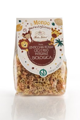 MAKARON PROTEINOWY (SOCZEWICA CZERWONA - CIECIERZYCA - RYŻ BRĄZOWY) DLA DZIECI SAWANNA BEZGLUTENOWY BIO 250 g - PASTA NATURA PASTA NATURA (makarony bezglutenowe)