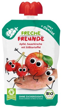 MUS JABŁKO - WIŚNIA - BATAT BEZ DODATKU CUKRÓW BEZGLUTENOWY OD 6 MIESIĄCA BIO 100 g - FRECHE FREUNDE FRECHE FREUNDE (musy owocowe, przekąski)