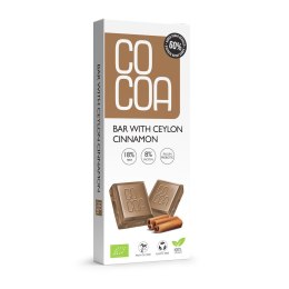 TABLICZKA Z CYNAMONEM CEJLOŃSKIM 60 % MNIEJ CUKRU BIO 40 g - COCOA COCOA (czekolady i bakalie w surowej czekoladzie)